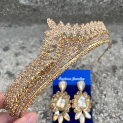 Daniela Gold Gelin Kına Tacı Özel Gün Aksesuar Kadın Taç Ve Üç Mekik Küpe Takımı-DANIELA-29 Daniela Gold Gelin Kına Tacı Özel Gün Aksesuar Kadın Taç Ve Üç Mekik Küpe Takımı-DANIELA-29