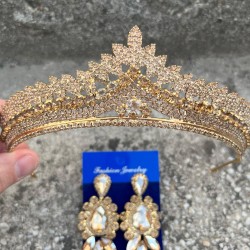 Daniela Gold Gelin Kına Tacı Özel Gün Aksesuar Kadın Taç Ve Üç Mekik Küpe Takımı-DANIELA-29 Daniela Gold Gelin Kına Tacı Özel Gün Aksesuar Kadın Taç Ve Üç Mekik Küpe Takımı-DANIELA-29