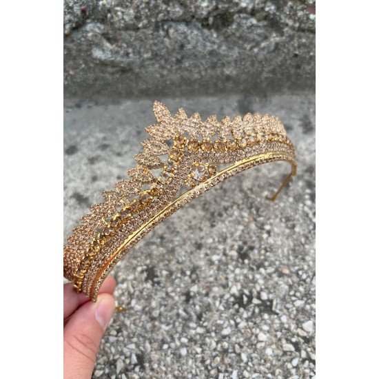 Daniela Gold Gelin Kına Tacı Özel Gün Aksesuar Kadın Taç Saç Aksesuarı-DANIELA-6 Daniela Gold Gelin Kına Tacı Özel Gün Aksesuar Kadın Taç Saç Aksesuarı-DANIELA-6