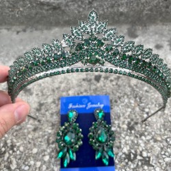 Daniela Yeşil Gelin Kına Tacı Özel Gün Aksesuar Kadın Taç Ve Üç Mekik Küpe Takımı-DANIELA-7 Daniela Yeşil Gelin Kına Tacı Özel Gün Aksesuar Kadın Taç Ve Üç Mekik Küpe Takımı-DANIELA-7
