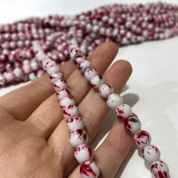Bordo Desenli Dizi Cam Boncuk 1 Dizi 8 Mm-DCB-1038 Bordo Desenli Dizi Cam Boncuk 1 Dizi 8 Mm-DCB-1038
