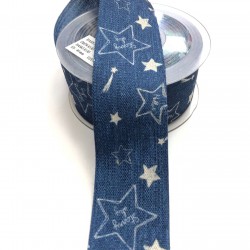 Lacivert Yıldızlı Desenli Koton Kurdela 4 cm 1 mt-DGK-1000