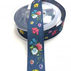 Lacivert Çiçek Desenli Koton Kurdela 2,5 cm 1 mt-DGK-1009 Lacivert Çiçek Desenli Koton Kurdela 2,5 cm 1 mt-DGK-1009