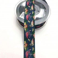 Flamingo Desenli Koton Kurdela 2,5 cm 1 mt-DGK-1011