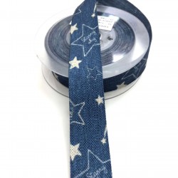 Lacivert Yıldız Desenli Koton Kurdela 2,5 cm 1 mt-DGK-1012