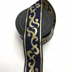 Lacivert Baskılı Desenli Kurdele 4,5 cm-DGK-1036 Lacivert Baskılı Desenli Kurdele 4,5 cm-DGK-1036