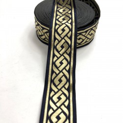 Lacivert Desen Baskılı Kurdele 3,5 cm-DGK-1040 Lacivert Desen Baskılı Kurdele 3,5 cm-DGK-1040