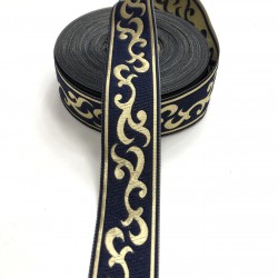 Lacivert Sim Baskılı Kurdele 3,5 cm-DGK-1041 Lacivert Sim Baskılı Kurdele 3,5 cm-DGK-1041