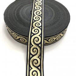 Lacivert Simli Baskılı Kurdele 3,5 cm-DGK-1043 Lacivert Simli Baskılı Kurdele 3,5 cm-DGK-1043