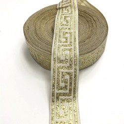 Sarı Simli Baskılı Kurdele 3,5 cm-DGK-1046