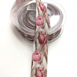 Lale Desenli Grogren Kurdele 2,5 cm-DGK-1081