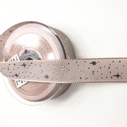 Pudra Yıldız Desenli Grogren Kurdele 2,5 cm-DGK-1088