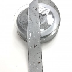Gümüş Yıldız Desenli Grogren Kurdele 2,5 cm-DGK-1089