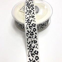 Siyah Beyaz Leopar Desenli Grogren Kurdele 2,5 cm-DGK-1090