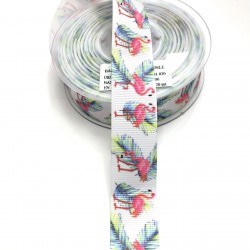 Flamingo Desenli Grogren Kurdele 2,5 cm-DGK-1101