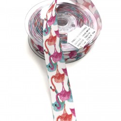 Flamingo Desenli Grogren Kurdele 2,5 cm-DGK-1104
