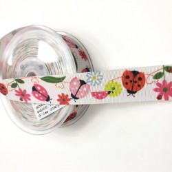 Uğur Böceği Desenli Grogren Kurdele 2,5 cm-DGK-1108