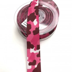 Fuşya Desenli Grogren Kurdele 2,5 cm-DGK-1154