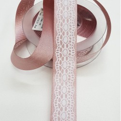 Pembe Beyaz Baskılı Kurdele 2,5 cm-DGK-1157