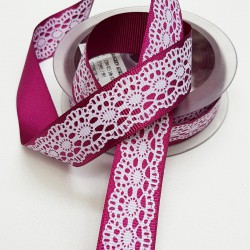 Bordo Beyaz Baskılı Kurdele 2,5 cm-DGK-1160