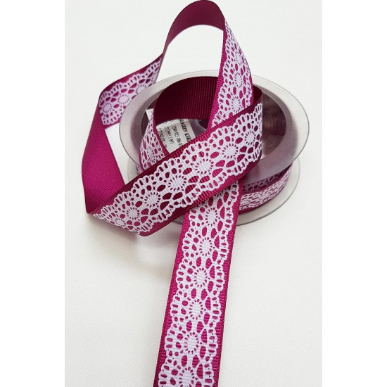 Bordo Beyaz Baskılı Kurdele 2,5 cm-DGK-1160