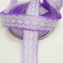 Mor Beyaz Baskılı Kurdele 2,5 cm-DGK-1161