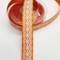 Turuncu Beyaz Baskılı Kurdele 2,5 cm-DGK-1162