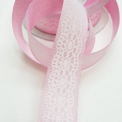 Pembe Beyaz Baskılı Kurdele 2,5 cm-DGK-1164