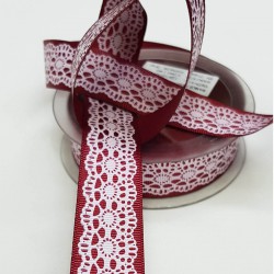 Koyu Kırmızı Beyaz Baskılı Kurdele 2,5 cm-DGK-1168