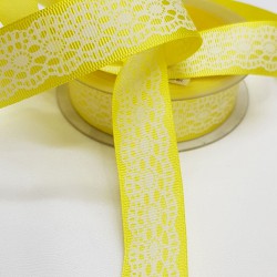 Sarı Beyaz Baskılı Kurdele 2,5 cm-DGK-1169