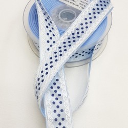 Siyah Nokta Desenli Mavi Baskılı Kurdele 2,5 cm-DGK-1171