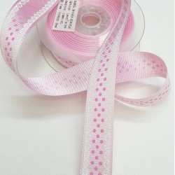 Nokta Desenli Pembe Baskılı Kurdele 2,5 cm-DGK-1172