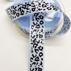 Leopar Desenli Mavi Baskılı Kurdele 2,5 cm-DGK-1173 Leopar Desenli Mavi Baskılı Kurdele 2,5 cm-DGK-1173