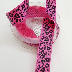 Leopar Desenli Fuşya Baskılı Kurdele 2,5 cm-DGK-1175