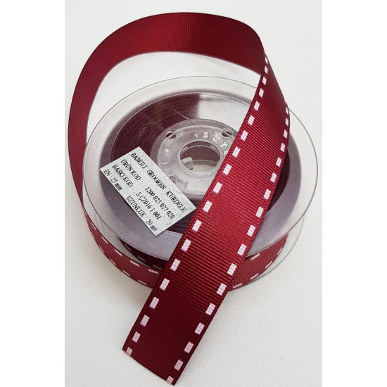 Bordo Çizgili Baskılı Kurdele 2,5 cm-DGK-1176