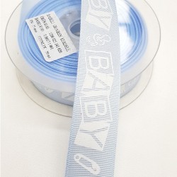 Bebe Mavi Yazı Baskılı Kurdele 2,5 cm-DGK-1188