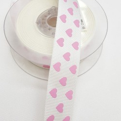 Pembe Kalp Baskılı Kurdele 2,5 cm-DGK-1191