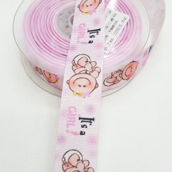 Pembe Bebek Baskılı Kurdele 2,5 cm-DGK-1193