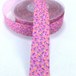 Pembe Renkli Küçük Şeker Desenli Grogren Kurdele-DGK-1478