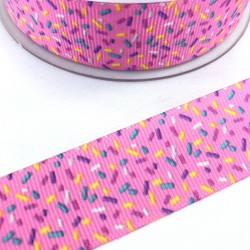 Pembe Renkli Küçük Şeker Desenli Grogren Kurdele-DGK-1478