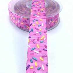 Pembe Renkli Büyük Şeker Desenli Grogren Kurdele-DGK-1479