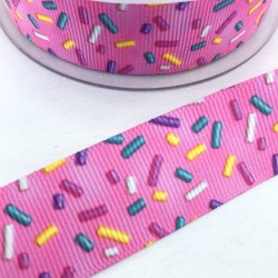 Pembe Renkli Büyük Şeker Desenli Grogren Kurdele-DGK-1479