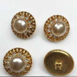 Altın Rengi İncili Taşlı Abiye Düğme-DGM-1014 Altın Rengi İncili Taşlı Abiye Düğme-DGM-1014