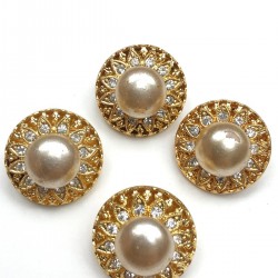 Altın Rengi İncili Taşlı Abiye Düğme-DGM-1014 Altın Rengi İncili Taşlı Abiye Düğme-DGM-1014