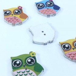 Renkli Baykuş Desenli Düğme-DGM-1076 Renkli Baykuş Desenli Düğme-DGM-1076