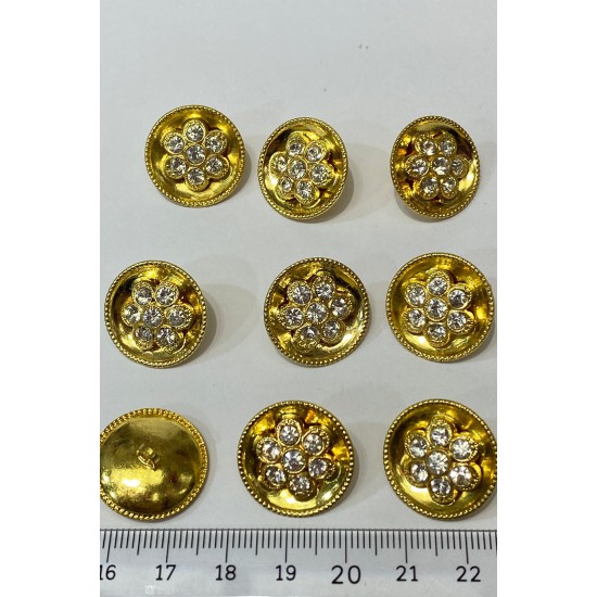 Gold Çiçek Desenli Taşlı Düğme 1 Paket 1 Adet-DGM-1086