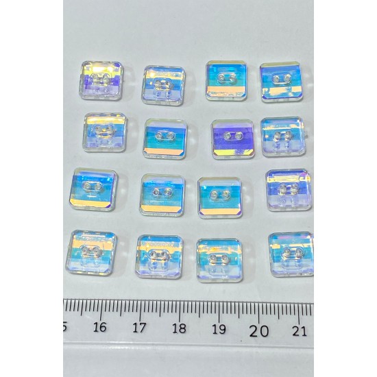 Şeffaf Janjanlı Kare Plastik Delikli Düğme 1 Paket 10 Adet-DGM-1095