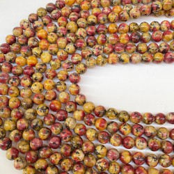 Kırmızı Karışık Renk Ceyt Doğal Taş Boncuk Boyut 8 Mm 1 Dizi-DTB-1114