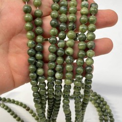 Haki Yeşil Ceyt Dizi Küre Kesim 8 Mm 1 Dizi Doğal Taş-DTB-1130