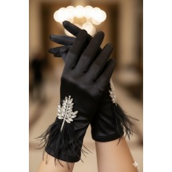 Elarisse Jewel Siyah Satin Eldiven &ndash; Taşlı ve T&uuml;yl&uuml; Kısa L&uuml;ks Gelin ve Davet Aksesuarı-ELARISSE-2